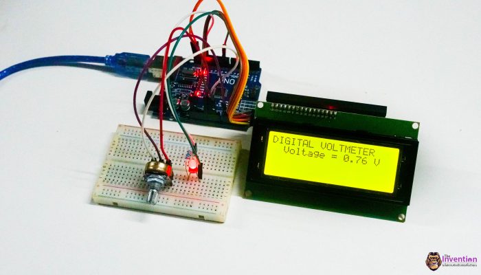 สอนใช้งาน Arduino UNO รับสัญญาณ AnalogInput จากตัวต้านทานปรับค่าได้ ปรับความสว่างหลอดไฟ LED และแสดงผลค่า Voltage ผ่านจอ LCD